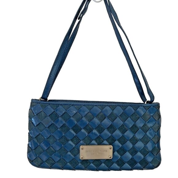 VTG Michael Kors Woven Clutch Shoulder Crossbody Bag Convertible Suede Leather - Picture 2 of 12